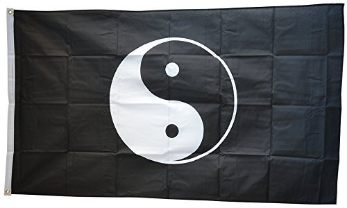 Flaggenfritze Fahne/Flagge Ying und Yang schwarz + gratis Sticker