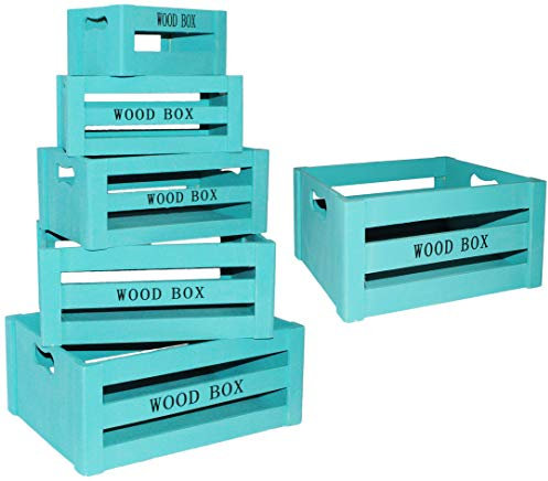 alles-meine.de GmbH 5 TLG. Set Deko Kisten/Holzboxen - Vintage Look - türkis blau - Wood Box - groß - mittel - klein - Holzkiste - aus Holz - Utensilo - Deko/Shabby Chi..