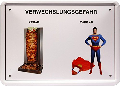 WOGEKA ART Retro Blechschild - Verwechslungsgefahr - Kebab - witziger Spruch als Geschenk-Idee zum Geburtstag Weihnachten zur Dekoration 15x21 cm Vintage-Design aus Metall MJ 210