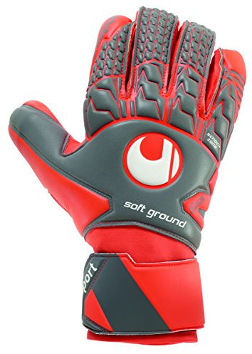 Uhlsport Erwachsene Torwarthandschuhe Aerored Soft HN Comp, Dark grau/Fluo rot/weiß, 9, 101105802