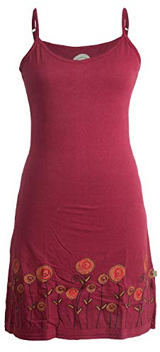 Vishes - Alternative Bekleidung - Besticktes Rosen Baumwoll-Kleid mit verstellbaren Trägern dunkelrot 42