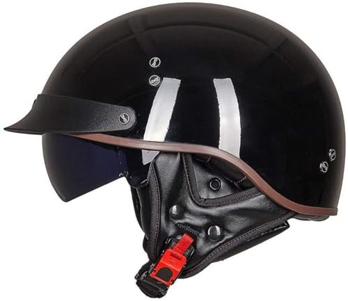 EBAYIN Homologué Casque Moto Vintage Jet Casque ECE Homologué pour Scooter et Moto Pilote Personnalité F-L=（59~60cm）