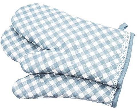 Voarge 1 Paar Verdickte Hitzebeständige Ofenhandschuhe, Backofenhandschuh Hitzebeständig, Ofenhandschuhe rutschfeste Baumwolle, Gitter-Stil (blau)