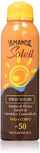 L'AMANDE - Sonnencreme für Gesicht und Körper 50 Spray mit Vitamin C, Sonnenschutz für Kinder und Erwachsene mit Kamille, feuchtigkeitsspendend gegen Sonnenbrand - Soleil, 150 ml