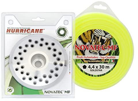 Mähkopf Hurricane Set - Fadenkopf Freischneider Rasentrimmer Motorsense inkl. Fadenspule/Mähfaden 4,4 mm x 30 m