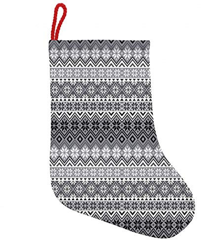 ABAKUHAUS Grau Hängende Nikolausstiefel Weihnachtssocken, Nordic Schneeflocke-Muster, Weihnachtsstrumpf zum Aufhängen, 35x50cm, Grau, Weiß, Schwarz