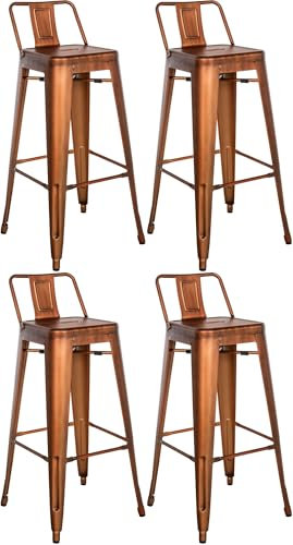 CLP 4er Set Barhocker Mason aus Metall I Barstuhl mit Rückenlehne I Tresenhocker mit Fußstütze, Farbe:Kupfer