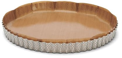 De Buyer - Moule à tarte à fond amovible en inox perforé (2 feuilles de cuisson inclues) - Diamètre 28 cm -, Argenté.