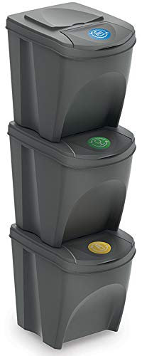 Guaranteed4less 3 x 25L Recycle Bins Food Stackable Waste Recycling Kitchen Garden Dustbin Lids