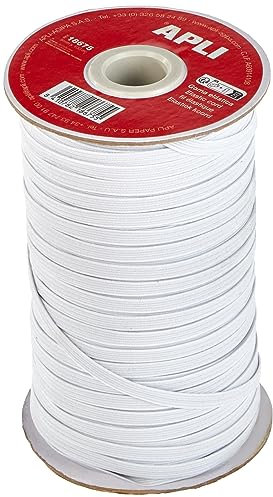 APLI 18675 - Bobina de Cuerda elástica Plana de 5 mm x 100 m en Color Blanco Multiusos (Ideal para Manualidades)
