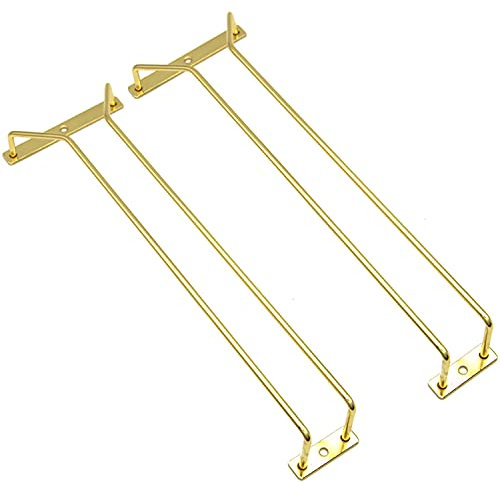 RedDreamer 14-Inch Gold Wine Glass Rack, Under Cabinet Wine Glass Holder Stainless Steel Stemware Rack - Hanging Stemware Holder for Cabinet Kitchen Bar, Set of 2