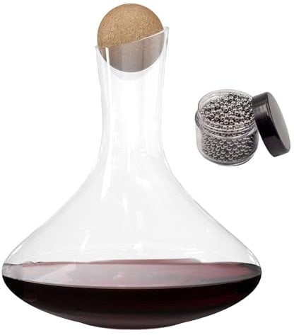 Intirilife Glas Karaffe mit 1.8 Liter für Rotwein mit Reinigungsperlen - Dekantierkapazität 750ml - Bleifreies Kristallglas Dekanter Mundgeblasen Weinbelüfter Weinkaraffe