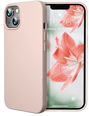 JASBON Case for iPhone 14 and iPhone 13,Anti-Yellowing Shockproof Phone Bumper Cover, Thin & Anti-slip Grip Silicone Protective Phone Case Compatible with both iPhone 13/14, 6.1 Inch-Sand Pink