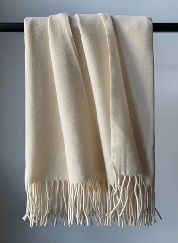 JOWOLLINA Plaid aus 100% feiner norwegischer Merinowolle (130 x 180 cm, Off White Soft)
