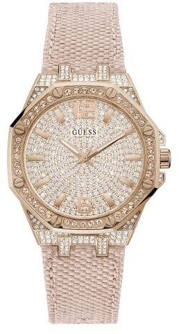 GUESS Watches Ladies Shimmer Damen Uhr analog Quarzwerk mit Nylon Armband GW0408L3