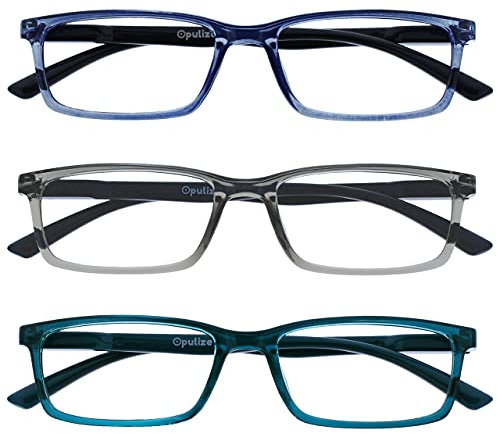 OPULIZE See-Brille Blaulichtfilter 3er Pack Schmal Rahmen Federscharniere Verbessern Den Schlaf Computerbrille Gaming Entspiegelt Transparenter Blau Grau Türkis Herren Damen BBB9-37Q