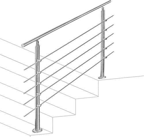 Vigevee Geländer Edelstahl Handlauf Treppengeländer Innen und Außen,100cm, mit 5 Querstreben und Zubehör für Treppen, Brüstung, Balkon