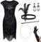 BABEYOND 1920er Jahre Damen Kleid mit Pailletten und Fransen geprägt 1920s Kleid Gatsby Kleid Damen 1920er Jahre Charleston Kleid, Set-schwarz, S