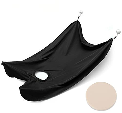 1 Stück schwarzes Rasierlätzchen, Rasierumhang, Salon-Pflegekittel, Herren-Rasierschürze zum Trimmen von Haaren im Gesicht, mit 2 Saugnäpfen und 1 Staubschwamm