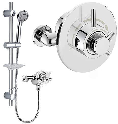 Emso Round Exposed/Concealed Thermostatic Shower Valve, Slider Rail Handset Kit