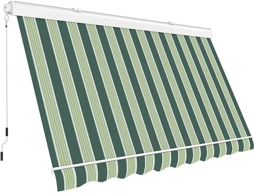 Tenda da sole Cassonata a Caduta in Alluminio Balcone Finestra Soffitto o Parete con Bracci Telo Poliestere 280gr/MQ Impermeabile (VERDE/BEIGE, L200xP250CM)