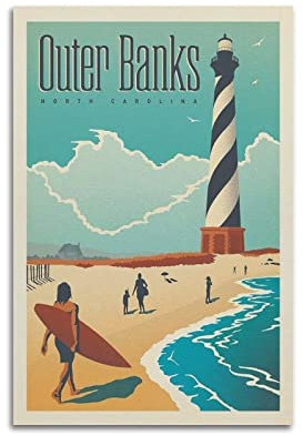 YIBIN Outer Banks Nc Vintage-Poster, dekoratives Gemälde, Leinwand, Wandposter und Kunstbild, modernes Familien-Schlafzimmer, 30 x 45 cm