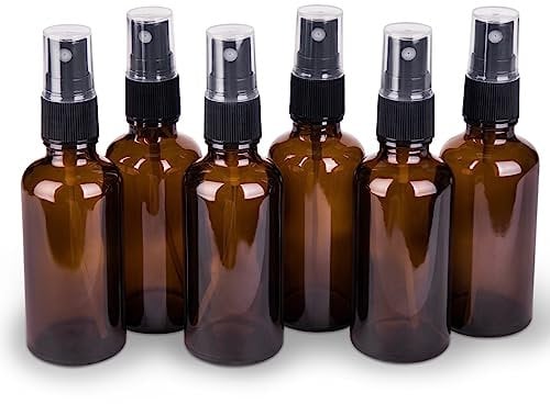 Grehge Pack Amber Glass Spray Bottles for Essential Oils, 2oz Small Fine Mist Travel Empty Spray Bottle for Hair and Plants