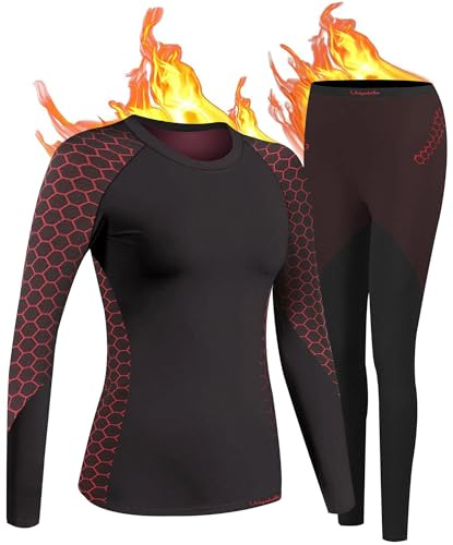 UNIQUEBELLA Thermo Unterwäsche Damen, Skiunterwäsche Atmungsaktiv Funktionsunterwäsche, Antibakteriell Schnelltrocknend Thermowäsche Set - Sport Warme Unterwäsche für Herbst Winter