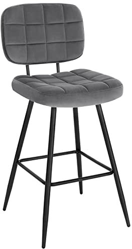 EUGAD Barhocker, Barstuhl, Küchenstuhl, Tresenhocker, Bistrohocker, Design Hocker, mit Rückenlehne Fußstütze, gut gepolstert, aus Samt Metall, Dunkelgrau 1043BY-1