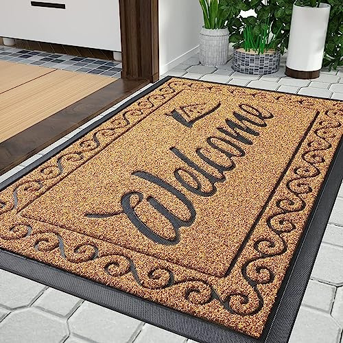Yimobra Paillasson Extérieur, 92 x 61 cm, antidérapant, résistant aux intempéries, lavable, paillasson de bienvenue anti-poussière pour porte d'entrée et entrée, Jaune