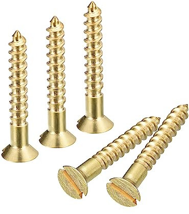 sourcing map Brass Wood Screws, 100Pcs M3 x 20mm Slotted Drive Flat Head Self Tapping Screw Countersunk for Woodworking Furniture