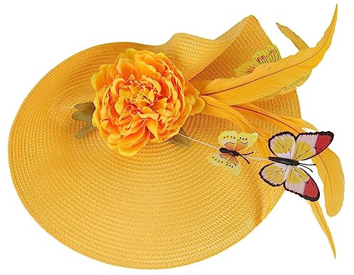 minkissy Sombrero De Flor De Para Mujer Tocado De Novia Para Boda Tocado De Banquete Para Fiestas De Té De Paja Amarillo