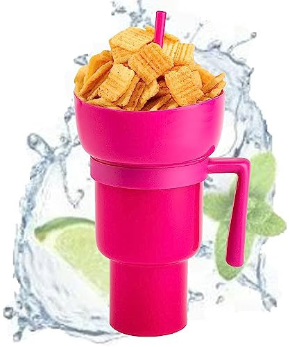 Stadium Tumbler with Snack Bowl, Snack and Drink Cup 2 In 1, Cup with Snack Bowl on Top, Reusable Cup with Straw, Portable Snack and Drink Cups, for Adults, Kids, Journey, Cinema