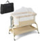 COSTWAY 4-in-1 Baby Bedside Crib, Heights Adjustable Rocking Bassinet with Mattress, Detachable Net, Storage Basket, Lockable Wheels and Travel Bag, Newborn Cradle Bed for Birth to 9kg (Beige)