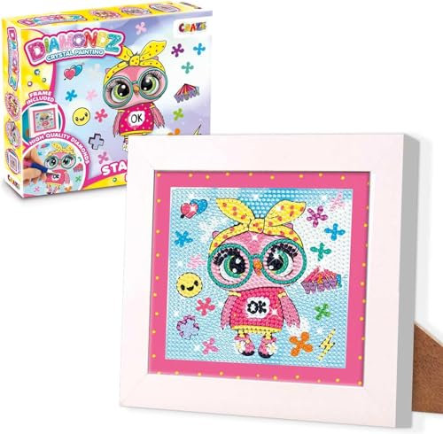 DIAMONDZ CRYSTAL PAINTING Starter Set Fashion - Diamond Painting Children's Owl Stencil, DIY Diamond Painting Children's Craft Set, 15 x 15 cm, 7 Colours