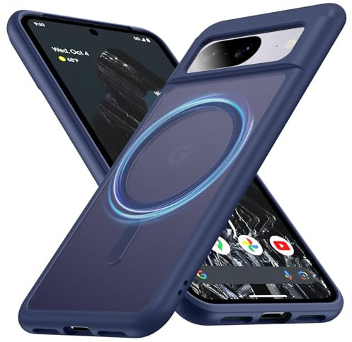 [No.1 Magnétique]Coque pour Google Pixel 8 avec Magsafe [Translucide Mat] [Anti-Empreintes Digitales] [Antichoc de Qualité Militaire]Coque Rigide avec Pare-Chocs Silicone Souple pour Pixel 8 Case,Bleu