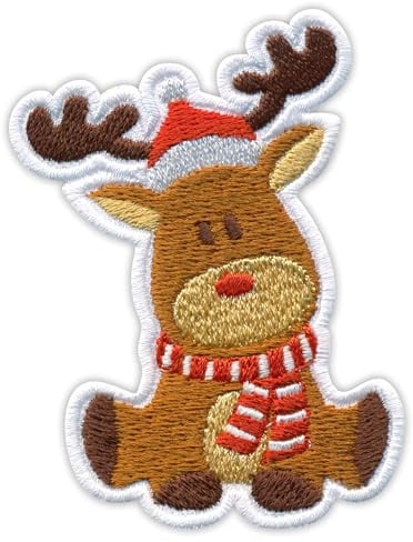 Aufnäher, Motiv Little Christmas Rentier, zum Aufbügeln auf der Rückseite, bestickt