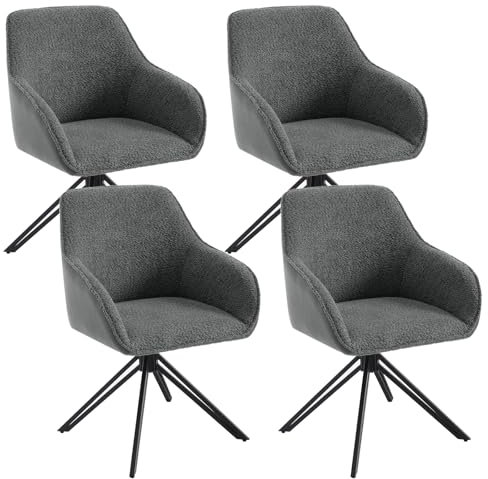WOLTU Esszimmerstühle drehbar 4er Set, Ergonomischer Stuhl Esszimmer, Sessel Wohnzimmer, Drehstuhl, Küchenstuhl, Polsterstuhl mit Armlehnen, Loungesessel Chenille und Cord, Dunkelgrau, EZS11dgr-4