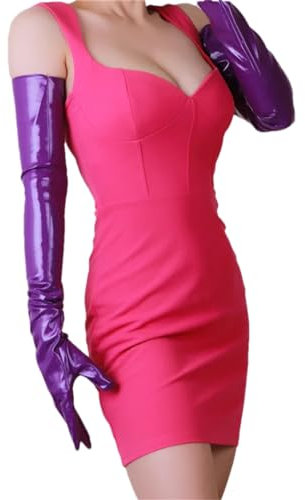 Damen-Lederhandschuhe, glänzend, Kunstleder, Kunstleder, 70 cm, Schwarz, Helles Lila, 38