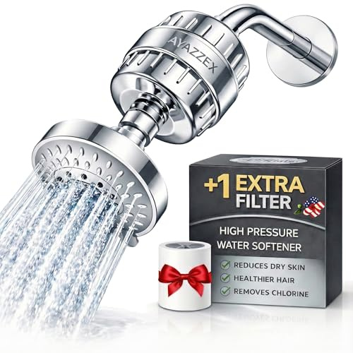 AYAZZEX Gefilterter Duschkopf - 23 Stufen Duschfilter - Wasserenthärter - Duschkopffilter für hartes Wasser - 5 Sprühmodi - Einfache 1-Min Installation - Reduziert Chlor & Schwermetalle