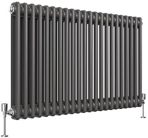 Heilmetz 600 x 1010mm Anthracite Radiator Horizontal Double, Traditional Cast Iron Style 2 Column Radiators Central Heating Radiator