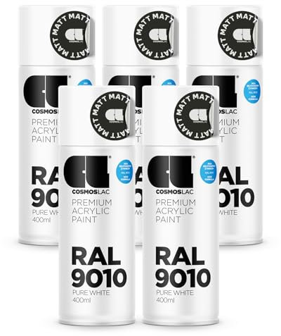 COSMOS LAC Sprühlack Sprühdose - 400ml - Sprühfarbe für den DIY-Bereich, geeignet für alle Oberflächen - Lackspray (5, RAL 9010 - reinweiß matt)