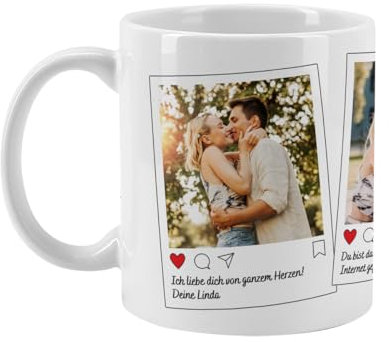 Herz & Heim® Foto-Tasse im Insta Style zum Valentinstag mit 3 eigenen Bildern gestalten