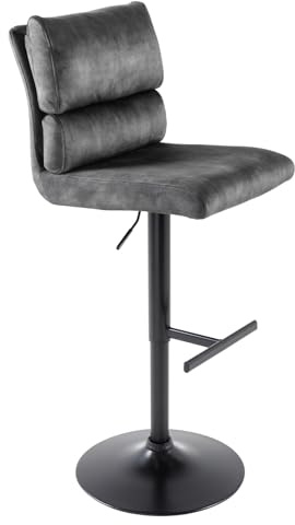 Riess Ambiente Barhocker Comfort 45cm - schwarz - Samt-Bezug Metall-Gestell | Drehbar, höhenverstellbar, Fußablage, weiche Haptik, Industrial-Stil, extra dicke Polsterung, hoher Sitzkomfort