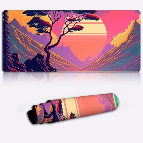 Tapis Souris Jeu Professionnel avec scène rétro vibrante, Tapis Souris Gaming XL (31,5 x 11,8 x 0,12 Pouces), Grand Tapis Souris Tissu pour Clavier d'ordinateur Portable PC