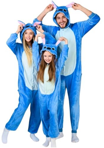 nerd hunters Onesie - Disfraz de Kigurumi de peluche para adultos, unisex, tallas S-XL, Blue Stitch, S