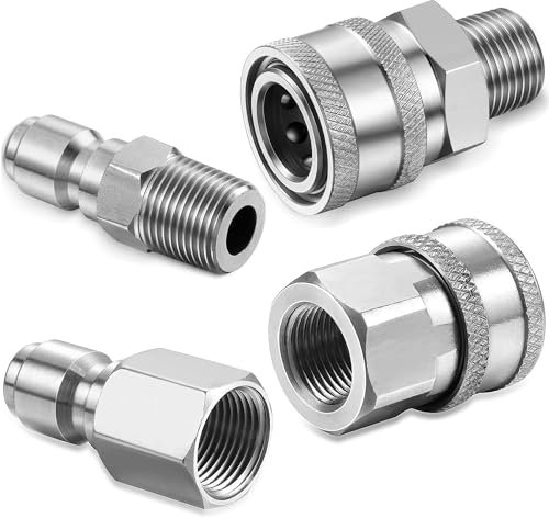 4 x Kupplung Hochdruckreiniger, Hochdruckreiniger Schnellkupplung 1/4 Zoll Zubehör für Hochdruckreiniger (Silber)
