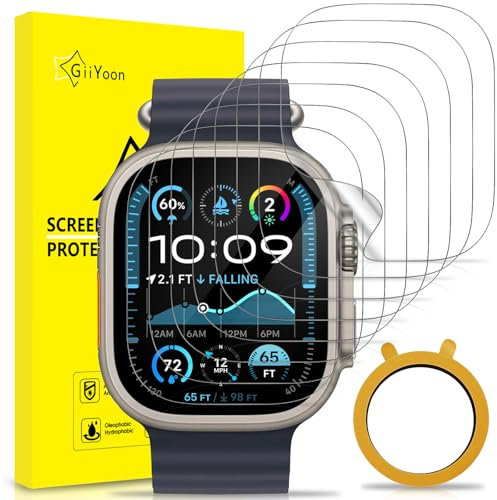 GiiYoon Pellicola Protettiva 8 Pezzi, TPU Protezione Schermo Film per Apple Watch Ultra 3/2/1 49mm [Anti graffio][Senza Bolle] [Alta Definizione] Senza Bolle Trasparente HD Schermo Protettivo