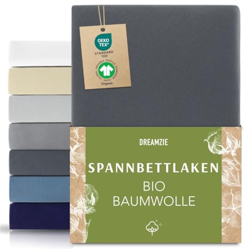 Dreamzie Premium Spannbettlaken 70x200 cm Dunkelgrau, Spannbetttuch aus 100% Jersey Biobaumwolle, 150 g/m² - Oeko-TEX