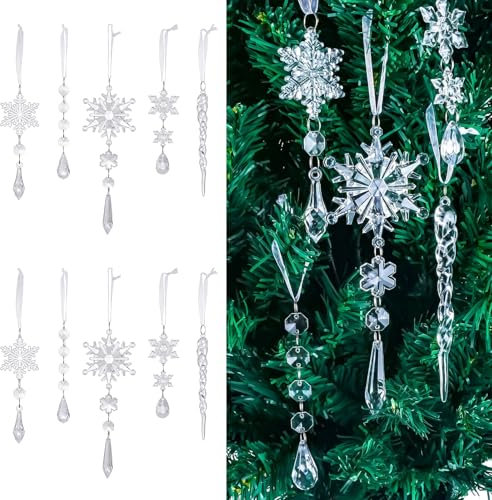 Weihnachten Eiszapfen Schneeflocke Anhänger, 10 Stück Acryl Schneeflocken Acryl Eiszapfen Acryl Weihnachtsschmuck Acryl Eiszapfen Hängend für Weihnachten Party Hochzeit Dekoration Transparent
